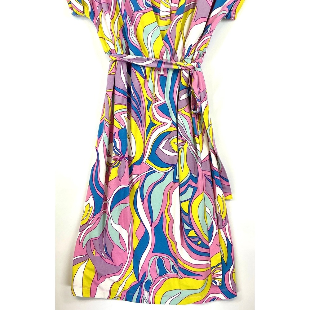 Equal Shirt Dress Pink Blue Yellow Abstract Print Tie Waist Maximalist Sz L - Picture 6 of 13